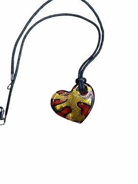 Handmade Heart Pendant Necklace in Gold and Red